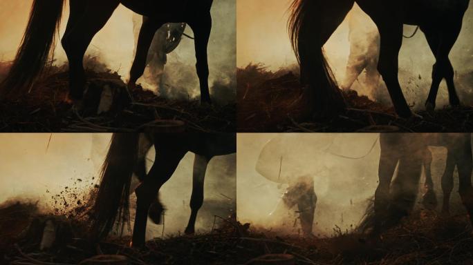 中世纪的骑士战士带领他的马投入战斗。