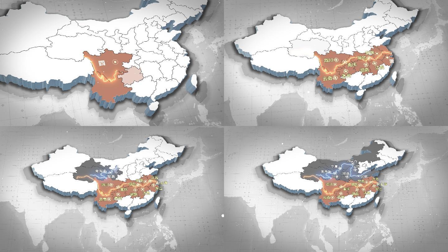 【原创】3D简洁商务中国地图长江黄河流域