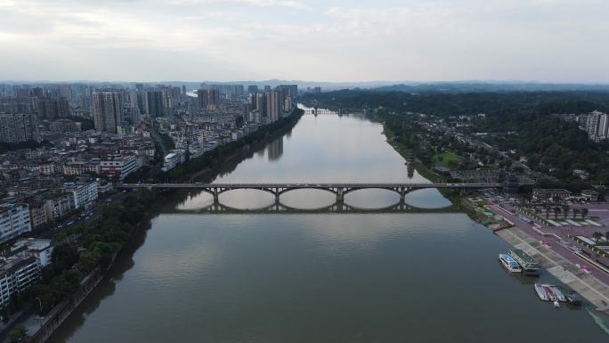 乐山城市古楼岷江航拍大桥河流