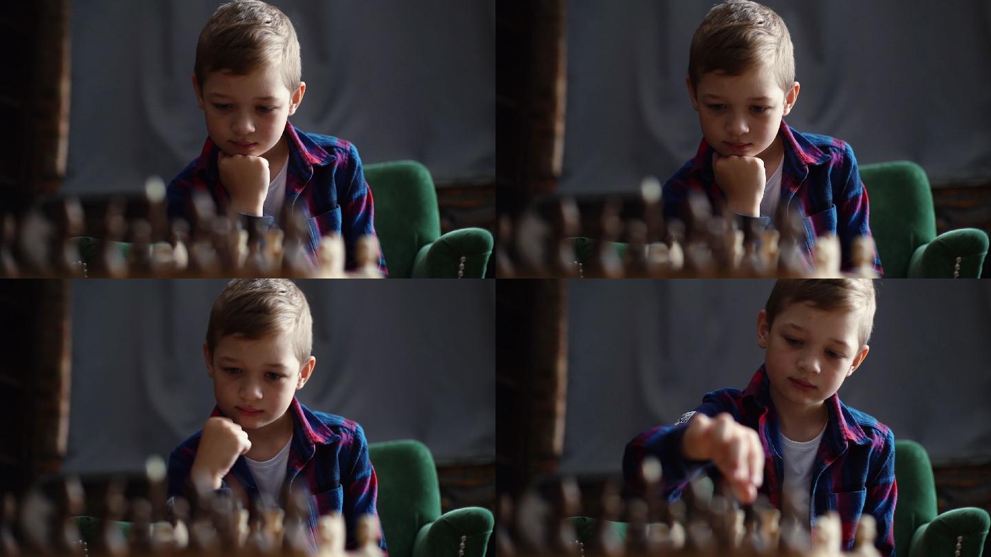 聪明的小男孩在下棋