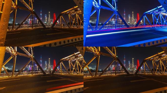 上海外白渡桥夜景车流延时摄影
