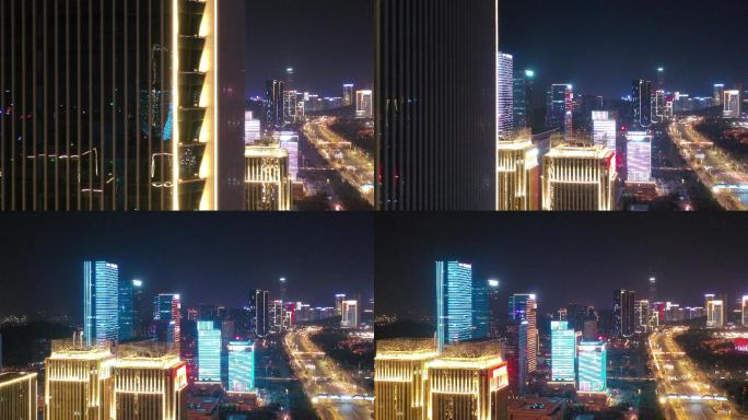 都市大楼灯光夜景航拍4K