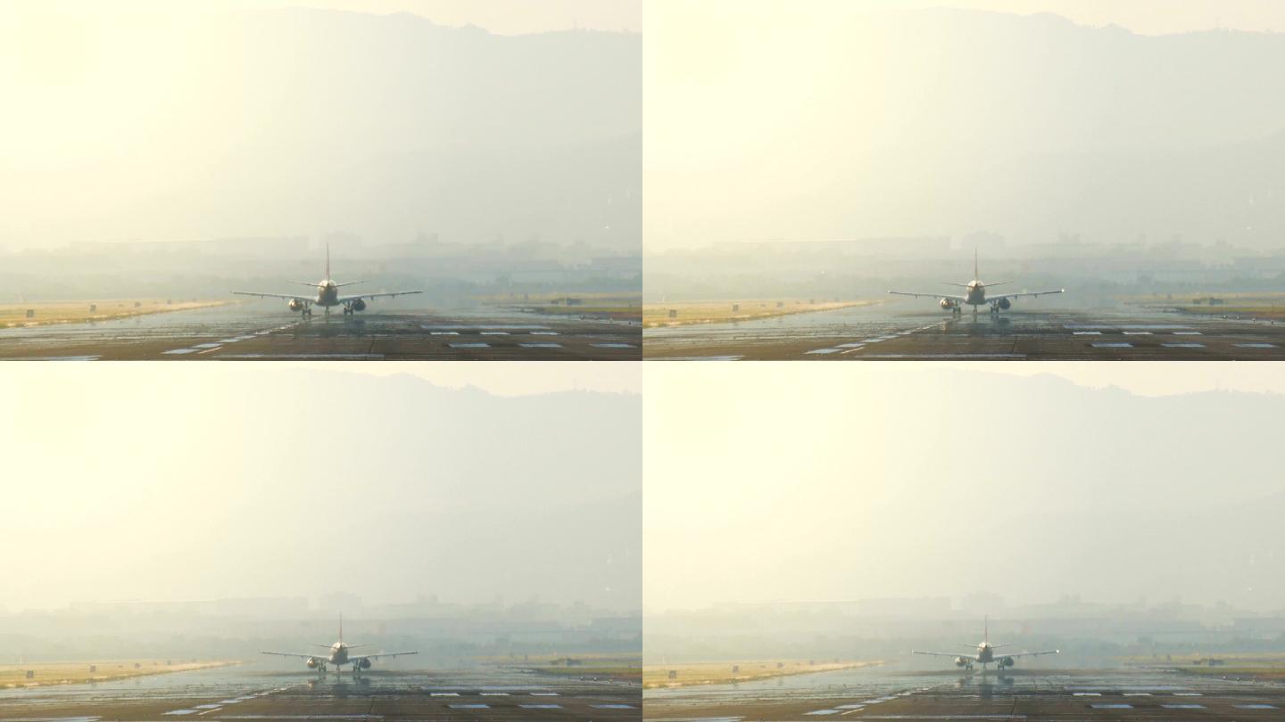 机场跑道上的飞机实拍场景视频鸟瞰视角