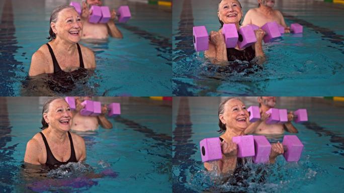 水中训练老人玩水水实拍