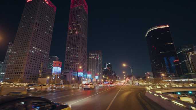 8K车载拍摄北京CBD夜景车拍城市道路