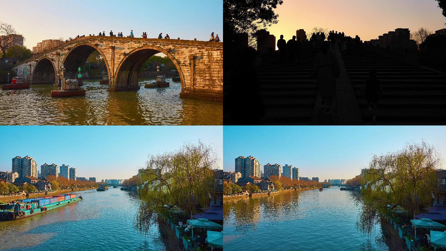 杭州拱宸桥京杭大运河延时摄影4K