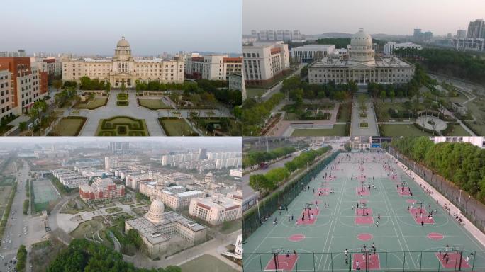 武汉商贸职业学院校园异国风情建筑球场航拍