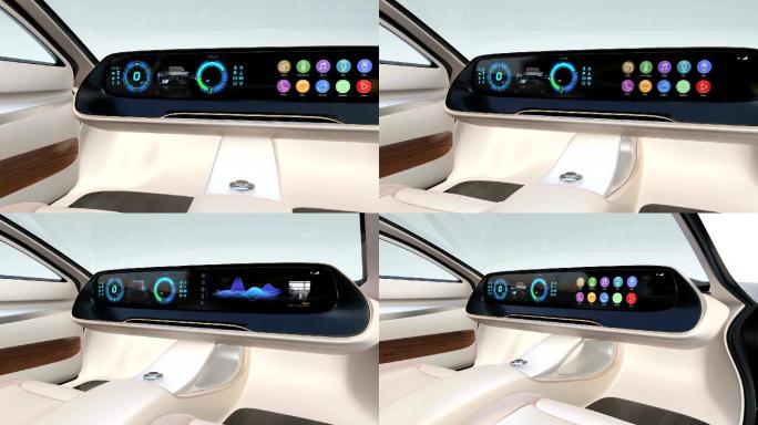 自动驾驶电动汽车内部配备宽数字多媒体屏幕