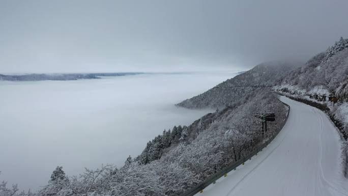 航拍湖北神农架冬季冬天阳光冰雪雪松雪景