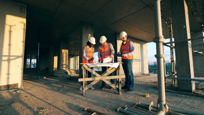 三名建筑工人基建房地产开发吊臂塔吊