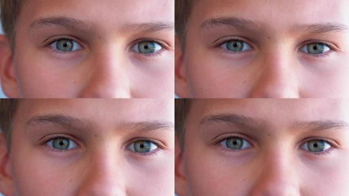 男孩的眼睛直视镜头。