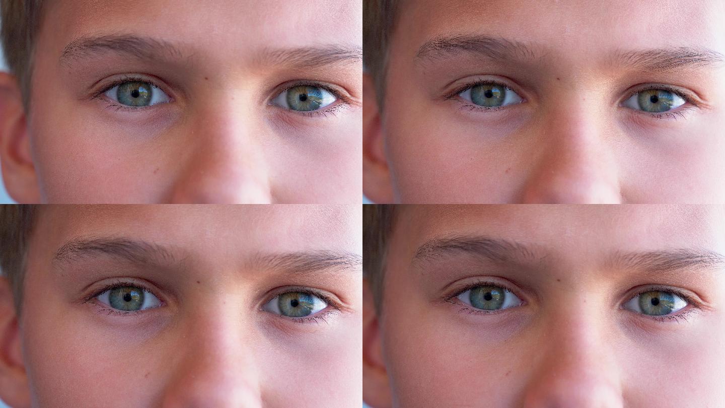 男孩的眼睛直视镜头。