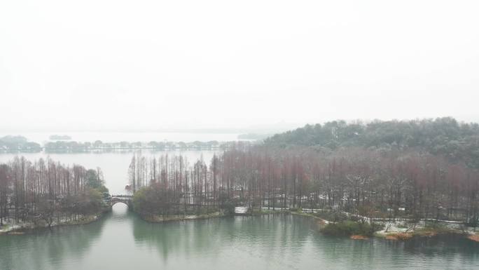 浙江杭州西湖雪景航拍 4k