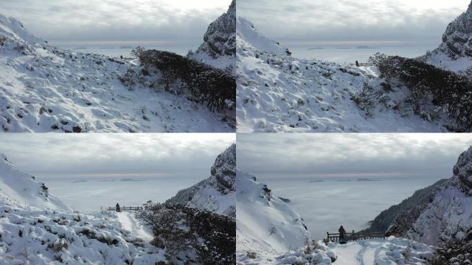 航拍湖北神农架冬季冬天阳光冰雪雪松雪景