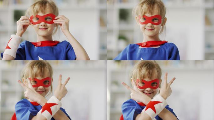 戴着超级英雄眼罩的小女孩