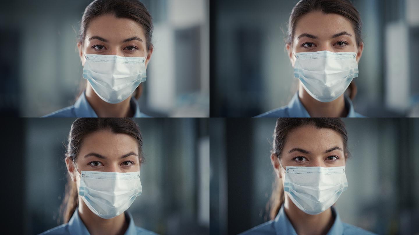 戴着口罩的女人戴口罩疫情防护医用外科口罩