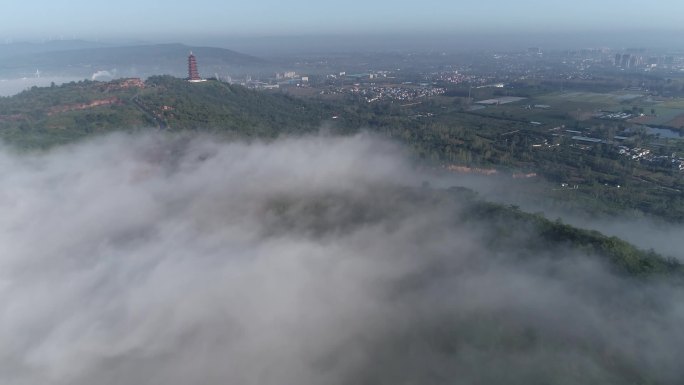 山巅山顶云雾云海清晨文峰塔襄城