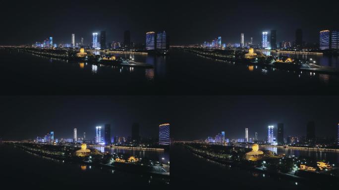 长沙橘子洲头夜景航拍