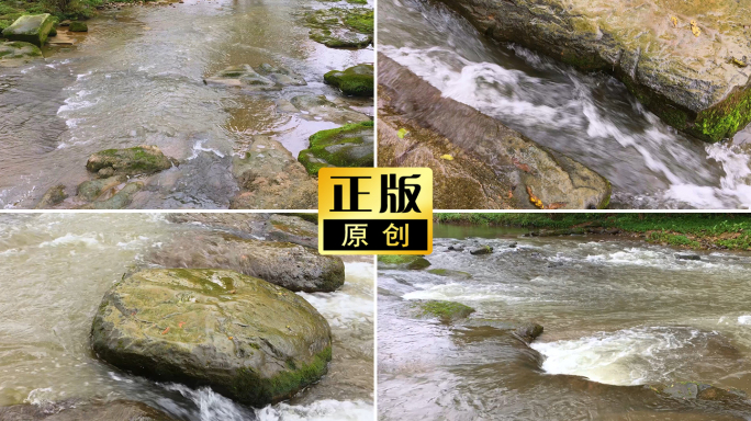 雨后乡村小河水，下雨天浑浊小溪水田园风景