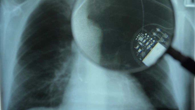 放大镜下人工心脏起搏器胸部X线图像
