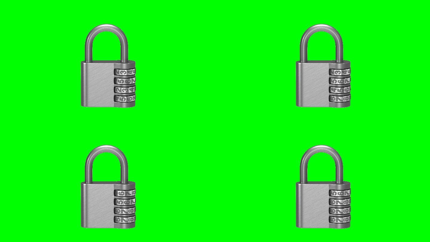 绿色背景上的挂锁密码锁锁扣安全