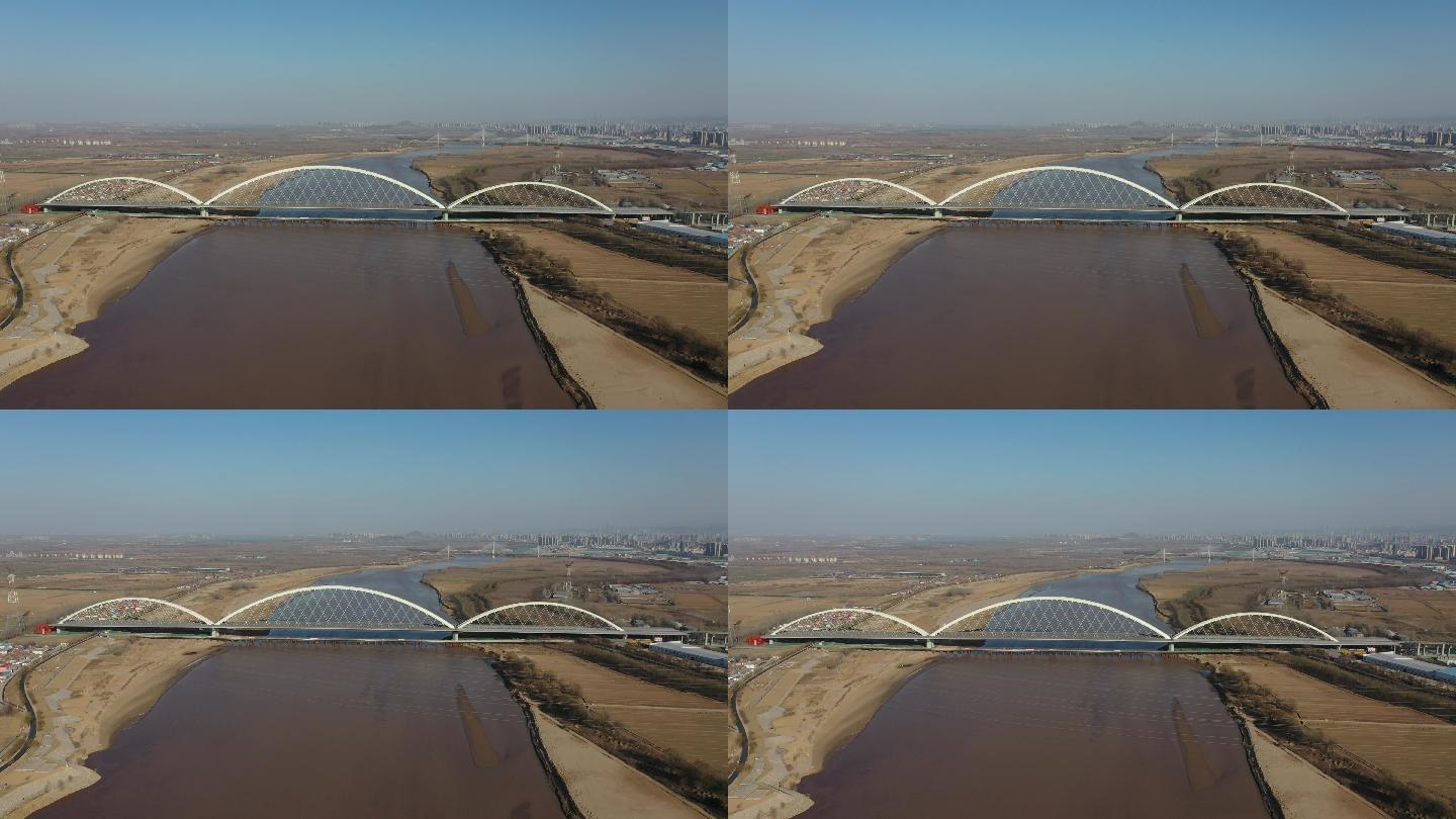航拍济南跨河桥隧，齐鲁黄河大桥加速成型