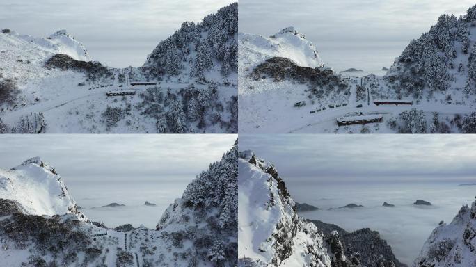 航拍湖北神农架冬季冬天阳光冰雪雪松雪景