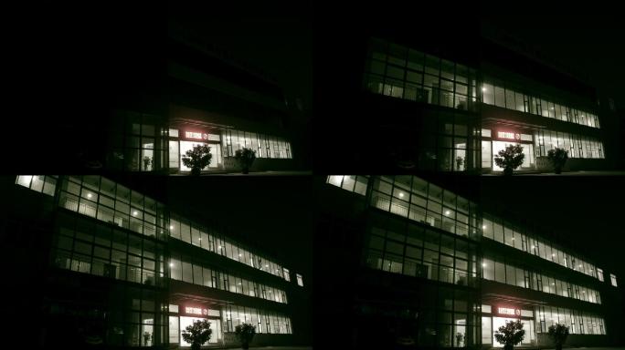 夜景大楼开灯从黑到全亮