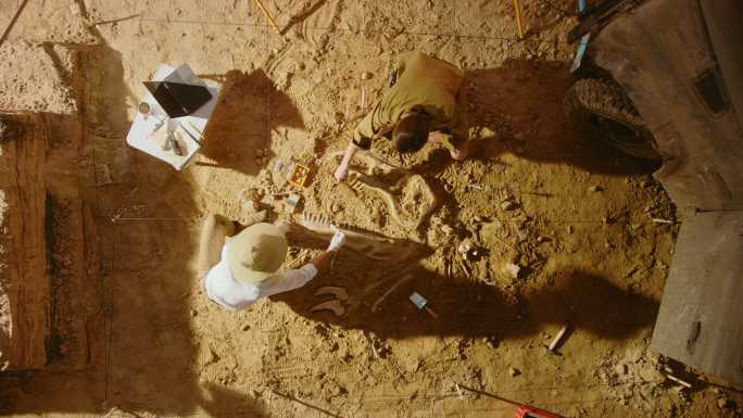 考古学家在挖掘现场