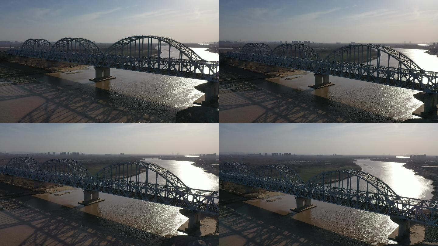 航拍济南京沪高速铁路济南黄河大桥