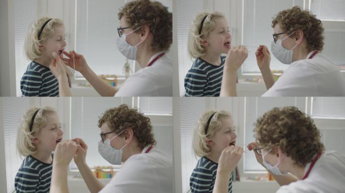 医生用无菌拭子在小女孩身上检测