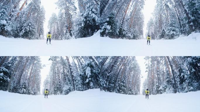 女子滑雪者在滑雪道上滑雪