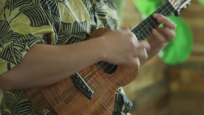 夏威夷演奏四弦琴的男子