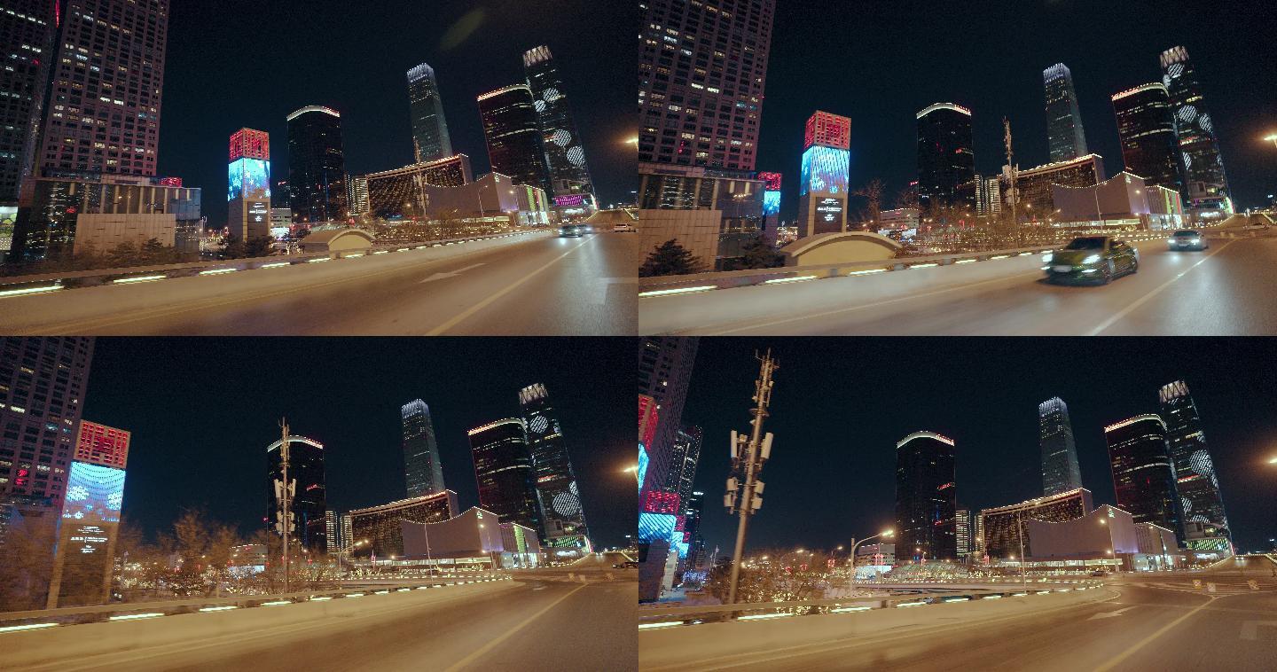 8K车载拍摄北京CBD夜景车拍城市道路