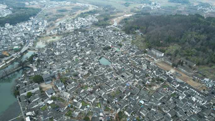 【合集】航拍黄山宏村江南水乡白墙黑瓦月沼