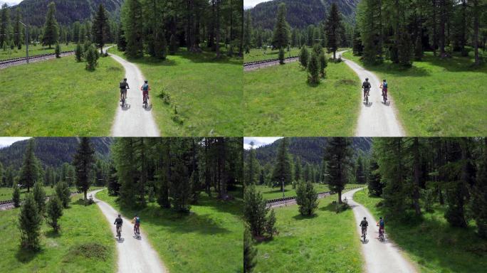 骑自行车的两个人4K航拍旅行旅途