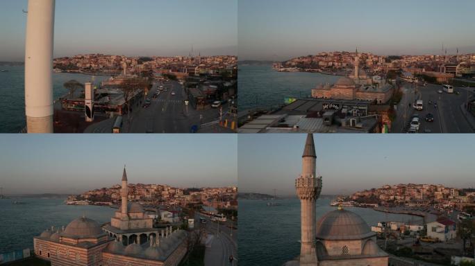 日落时伊斯坦布尔的空中拍摄