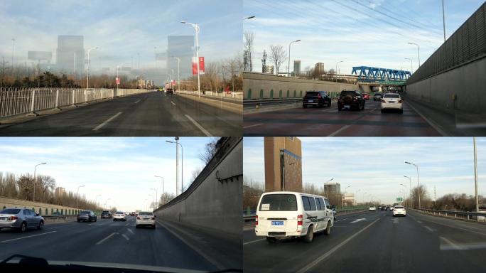 北京首都机场高速入口小车行驶高速路