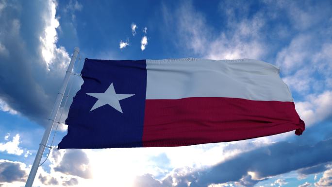 旗杆上的德克萨斯州州旗迎风飘扬