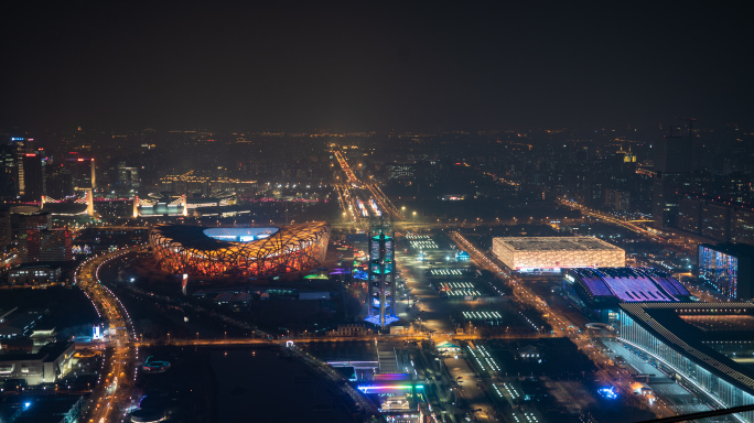 【4K】北京冬奥村俯瞰夜景全景延时
