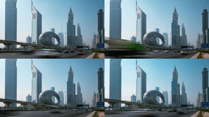 迪拜市交叉口延时摄影