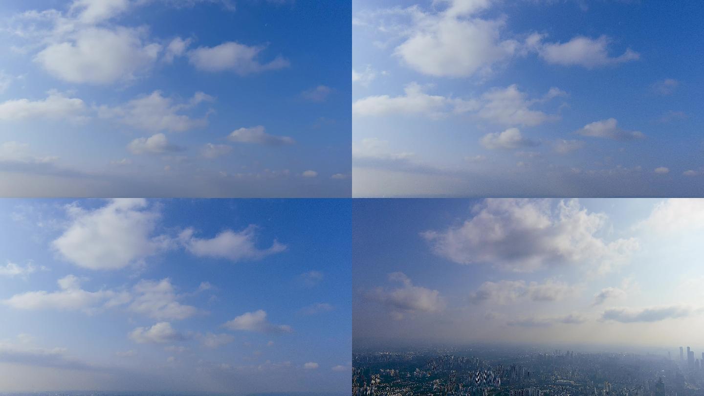 4K航拍城市上空蓝天白云