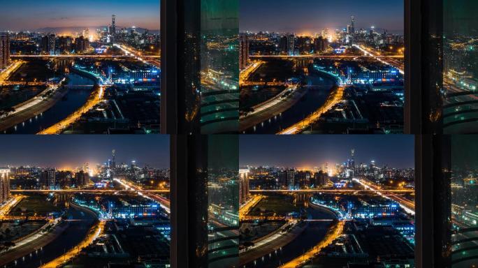 北京城市天际线夜景延时