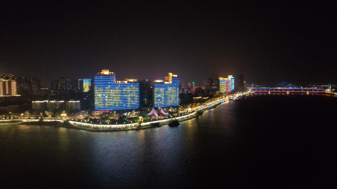 襄阳汉江夜景航拍