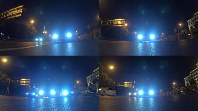 夜晚行驶的车辆 低角度拍摄
