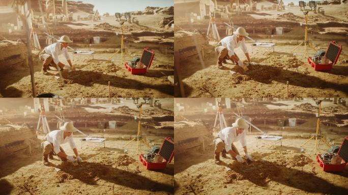 考古学家在挖掘现场工作