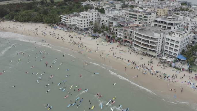 原创海滩 冲浪 海南三亚 后海村 航拍