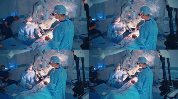 外科医生通过显微镜对患者进行手术