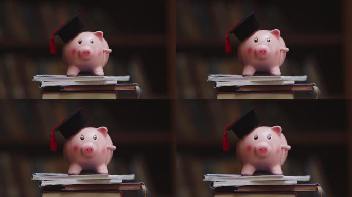 戴毕业帽的小猪存钱罐