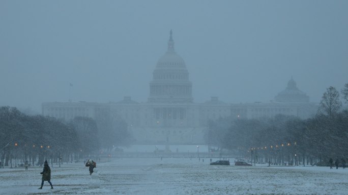 美国国会大厦冬天冬季经济萧条下雪